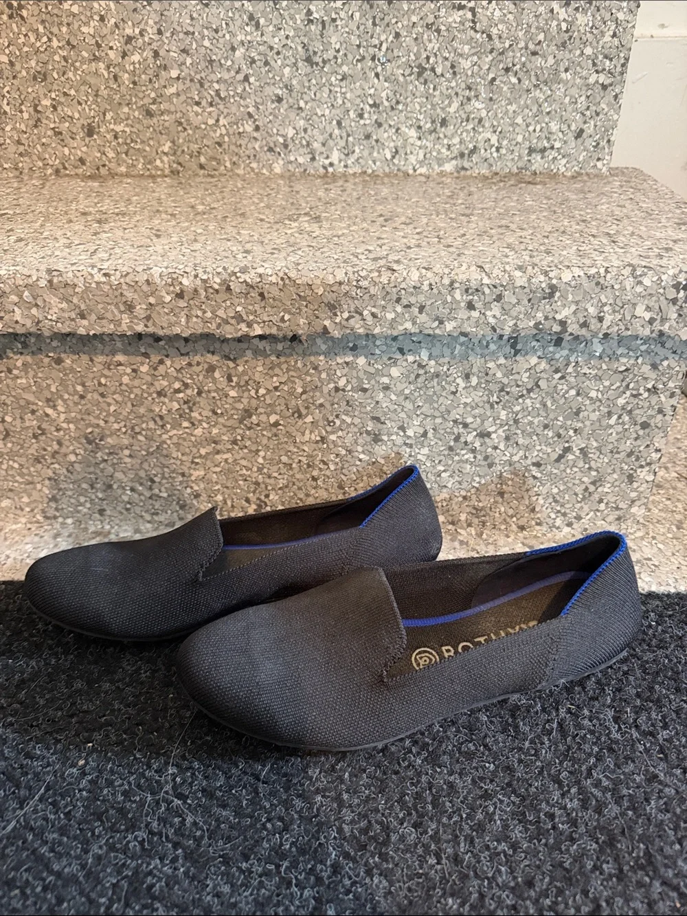 Rothy's Men's Gray Slip-On Loafers with Blue Trim